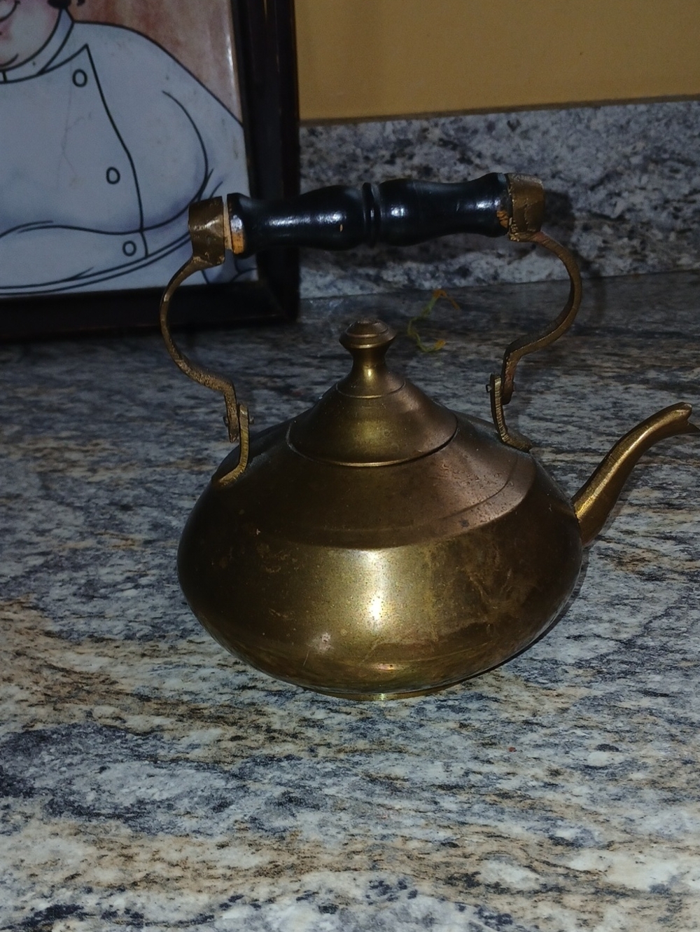Small Vintage Solid Brass Teapot with Black Handle - Home Kitchen Accent